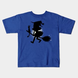 Cute Little Witch on a Broom - Silhouette Design Kids T-Shirt